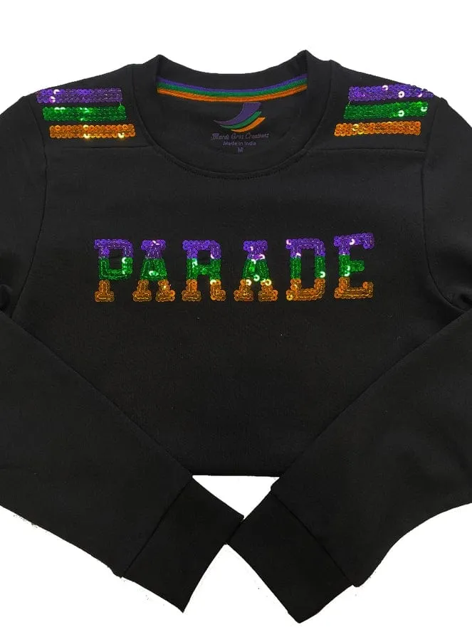 Mardi Gras Creations French Terry Kids Sequins PARADE Shirt - Black