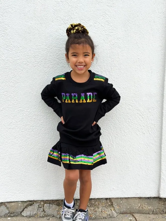 Mardi Gras Creations French Terry Kids Sequins PARADE Shirt - Black