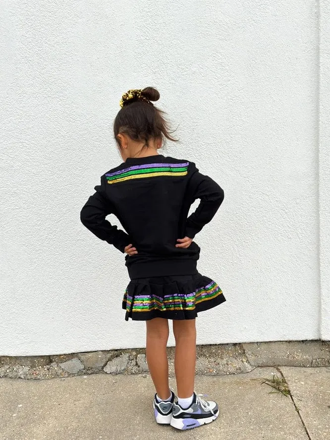 Mardi Gras Creations French Terry Kids Sequins PARADE Shirt - Black