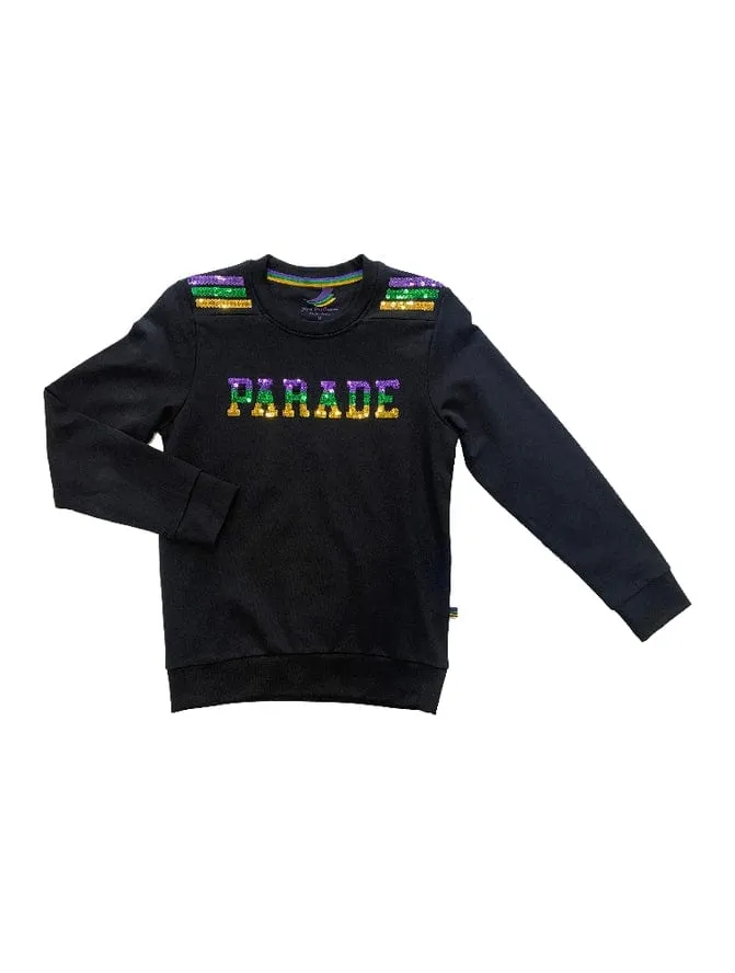 Mardi Gras Creations French Terry Kids Sequins PARADE Shirt - Black