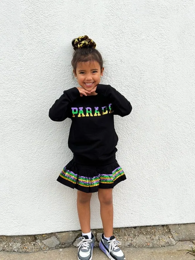 Mardi Gras Creations French Terry Kids Sequins PARADE Shirt - Black