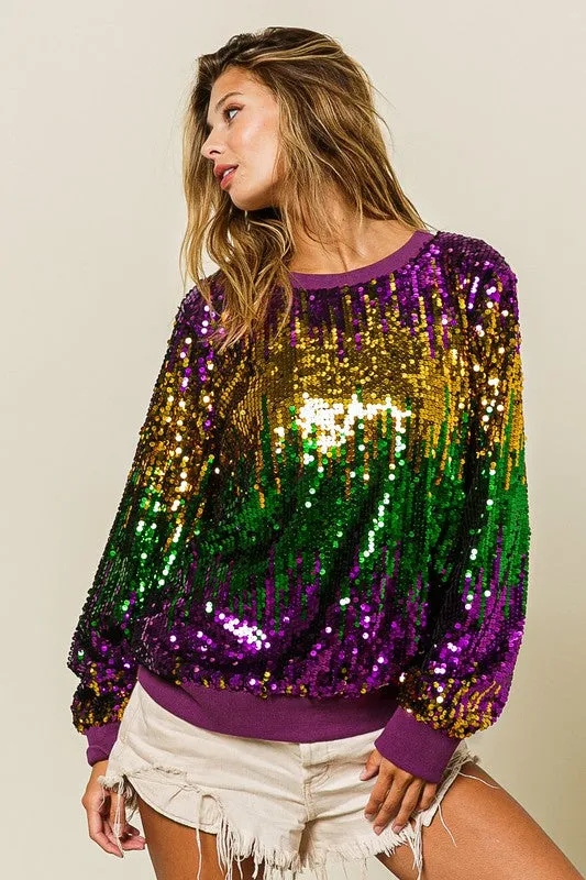 Mardi Gras Sequin Pullover