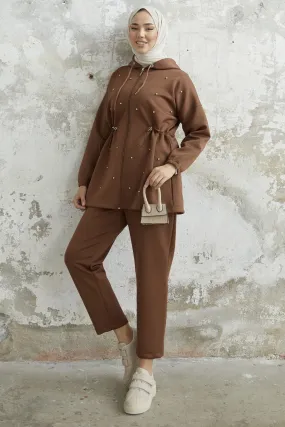 MDS Women Ariesa Stone Tunnel Lace Scuba Suit - Dark Brown - Acerra