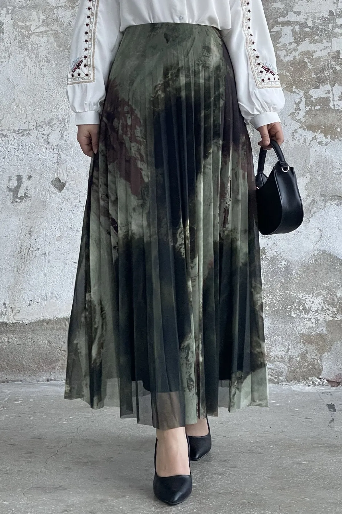 MDS Women Batik Pattern Lined Tulle Skirt - Khaki - Narbonne