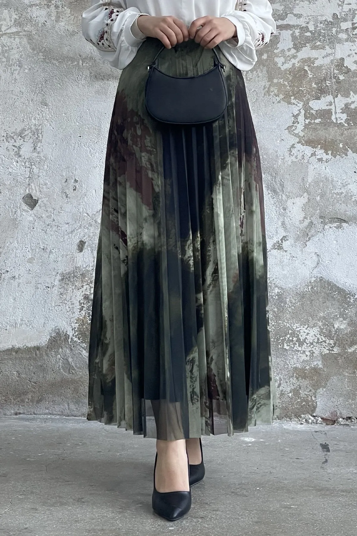 MDS Women Batik Pattern Lined Tulle Skirt - Khaki - Narbonne