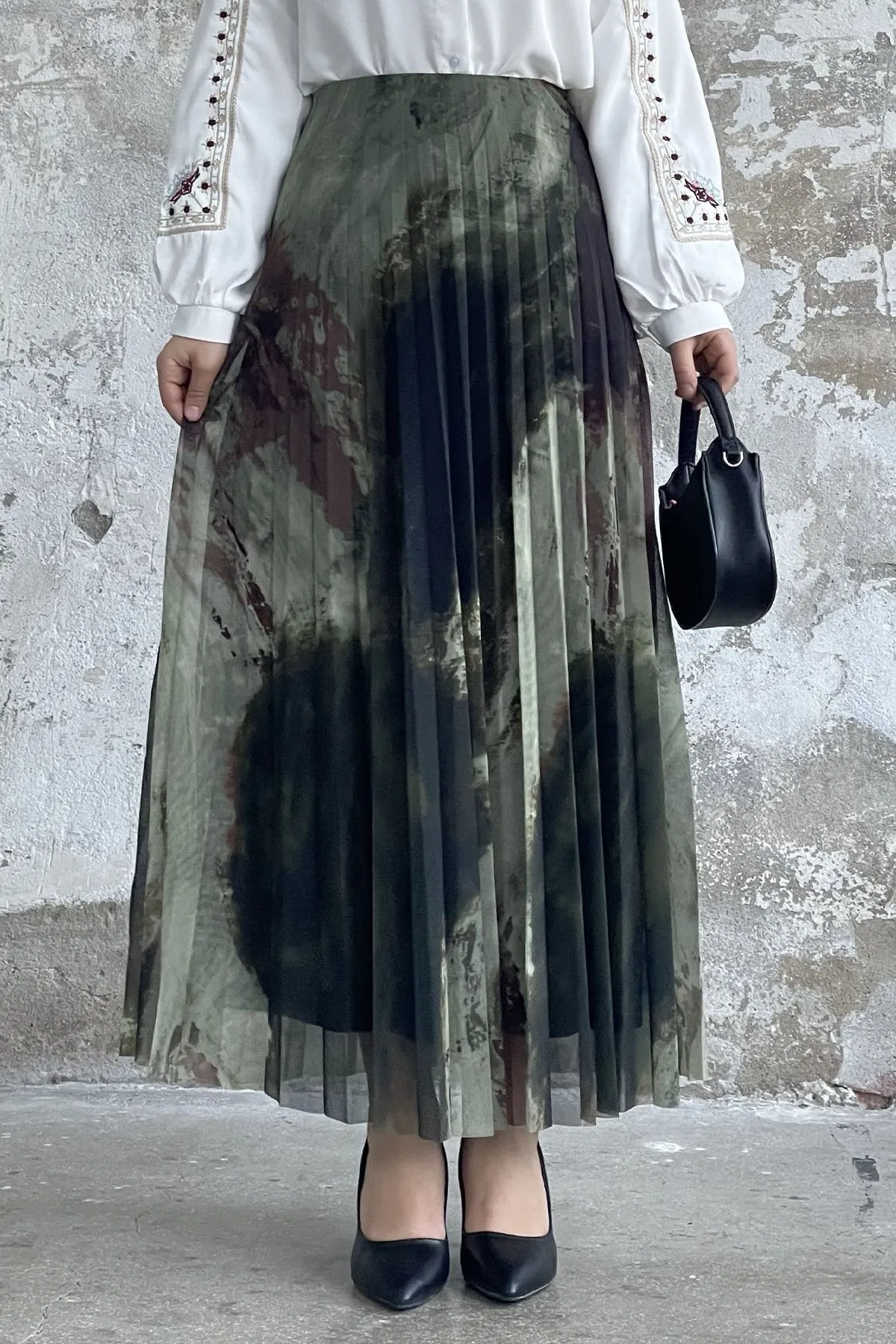MDS Women Batik Pattern Lined Tulle Skirt - Khaki - Narbonne
