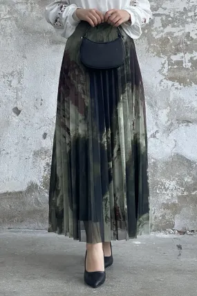 MDS Women Batik Pattern Lined Tulle Skirt - Khaki - Narbonne