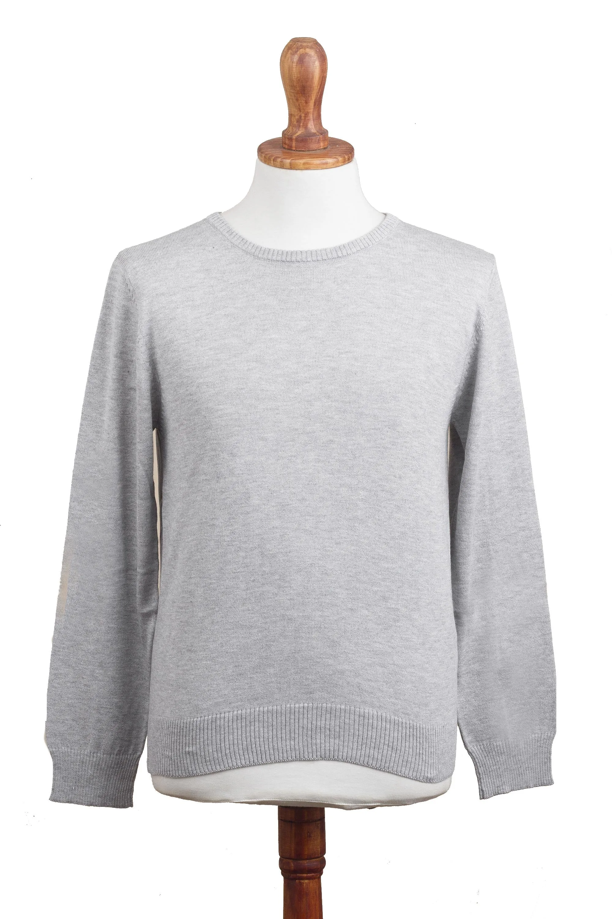 Men's Crew Neck Cotton Blend Pullover in Pearl Grey - Classic Warmth in Pearl Grey | NOVICA