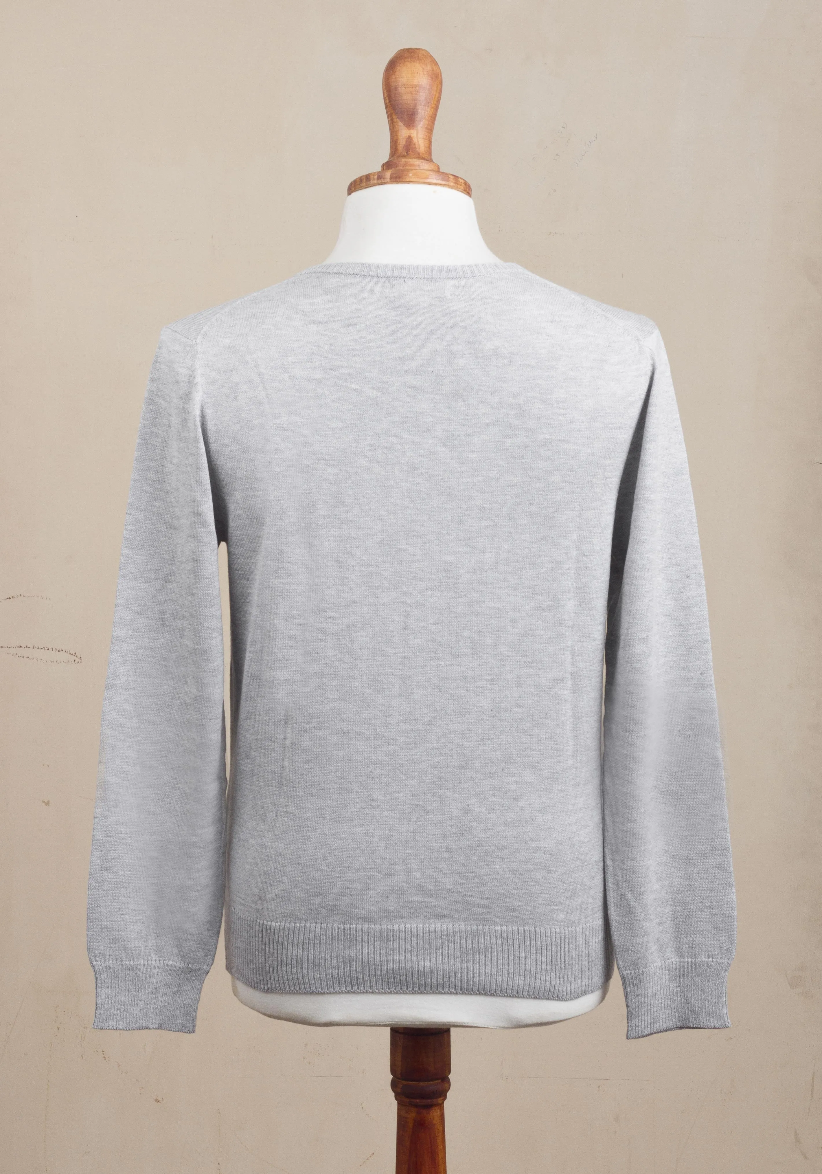 Men's Crew Neck Cotton Blend Pullover in Pearl Grey - Classic Warmth in Pearl Grey | NOVICA