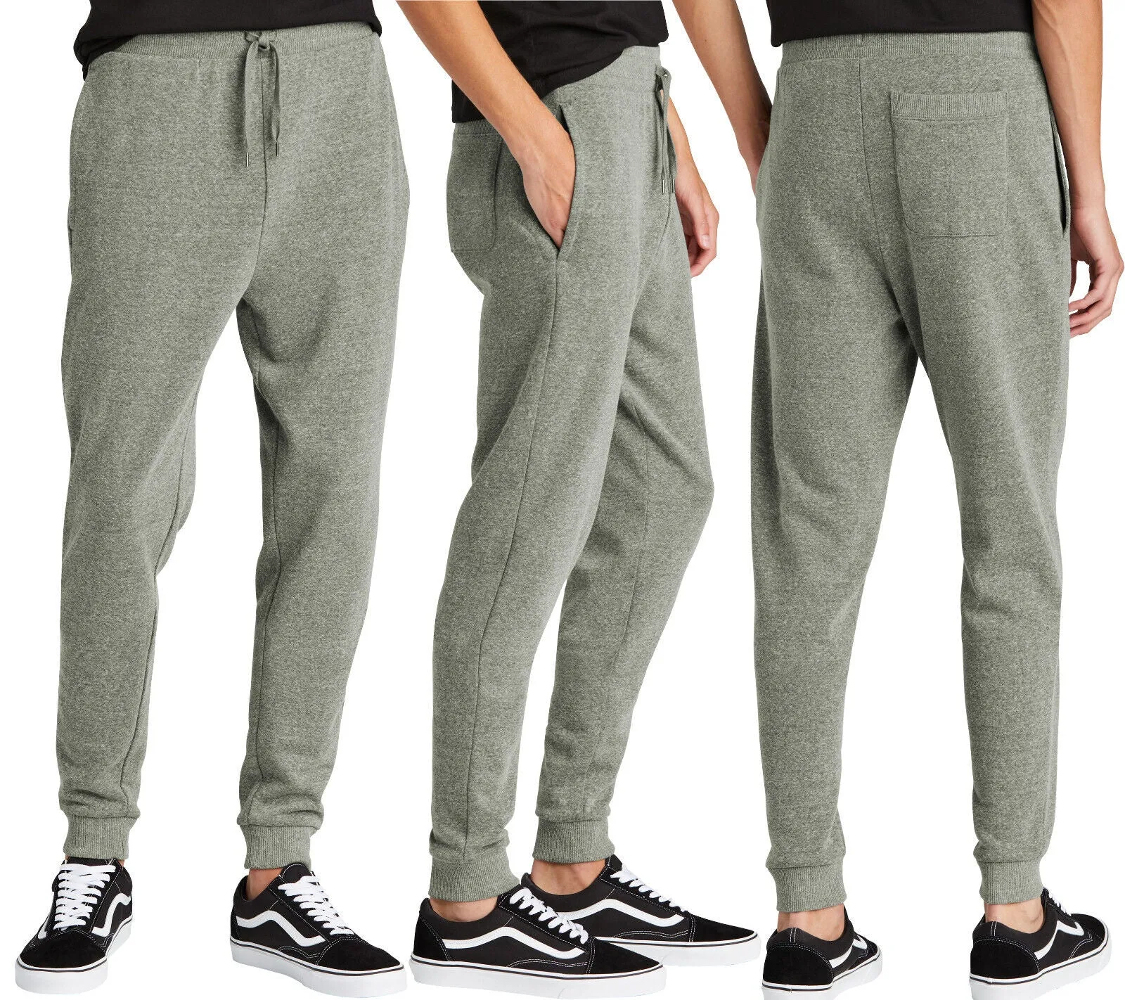 Mens Soft Fleece Joggers Triblend Sweatpants Side Pockets & Back Pocket XS-4XL