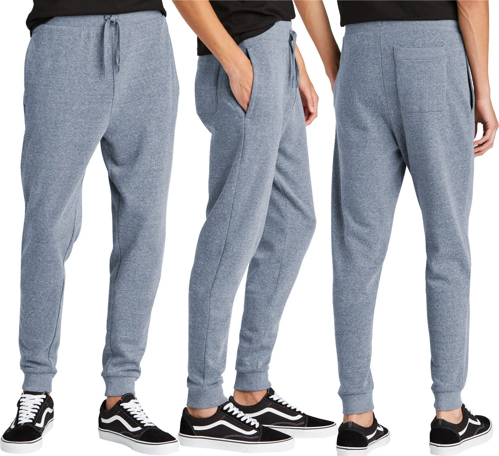 Mens Soft Fleece Joggers Triblend Sweatpants Side Pockets & Back Pocket XS-4XL