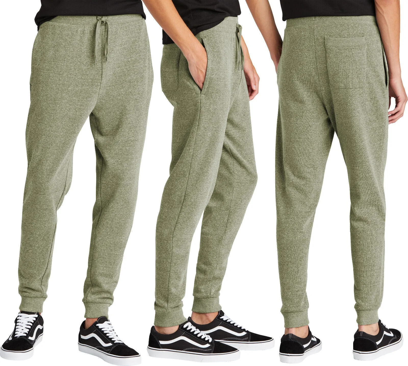 Mens Soft Fleece Joggers Triblend Sweatpants Side Pockets & Back Pocket XS-4XL