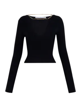 Merino Wool V Neck Pullover With Logo Nameplate (Black)