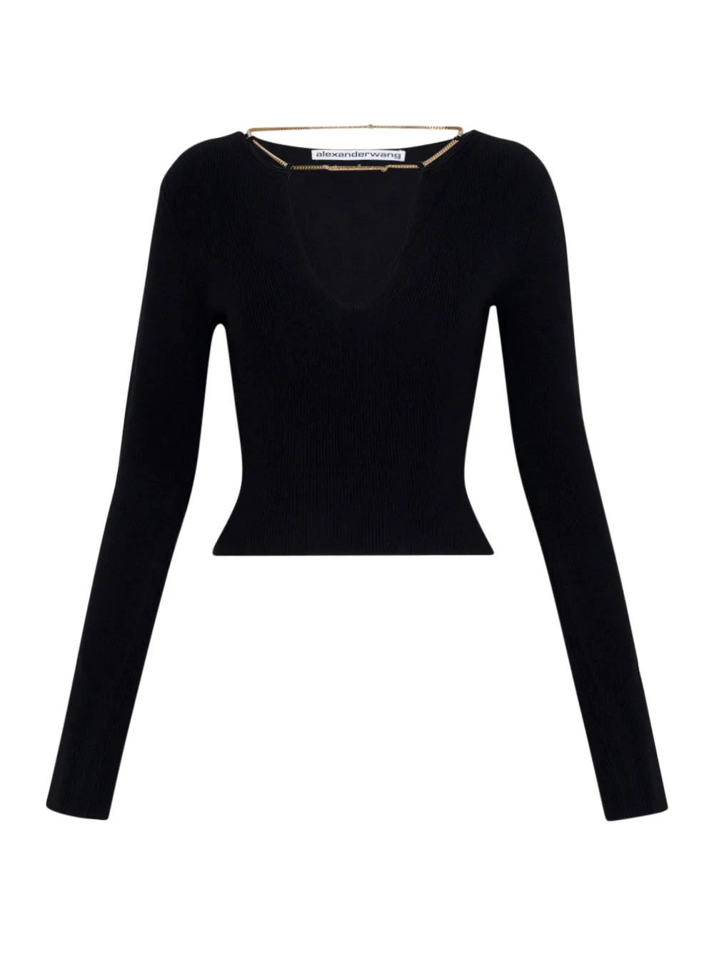 Merino Wool V Neck Pullover With Logo Nameplate (Black)