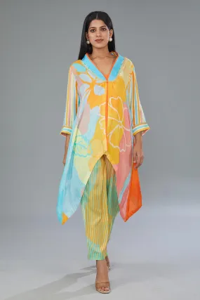 Multicolour Printed Asymmetric Tunic & Pant Set