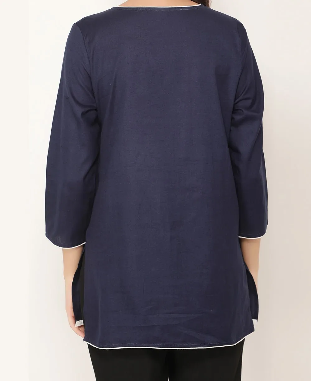 Navy Blue and White Cotton Tunic Top
