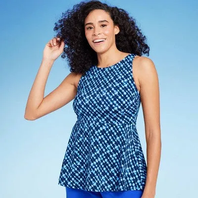 New - Lands' End Women's UPF 50 Flutter High Neck Tankini Top - Navy Blue L
