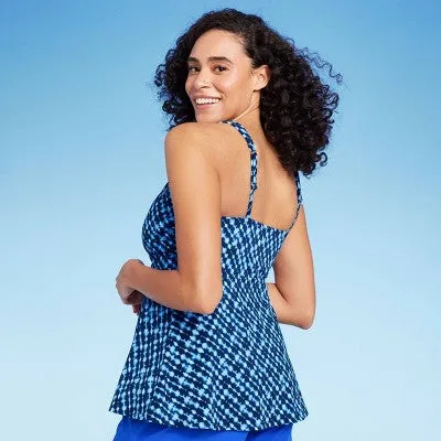 New - Lands' End Women's UPF 50 Flutter High Neck Tankini Top - Navy Blue L