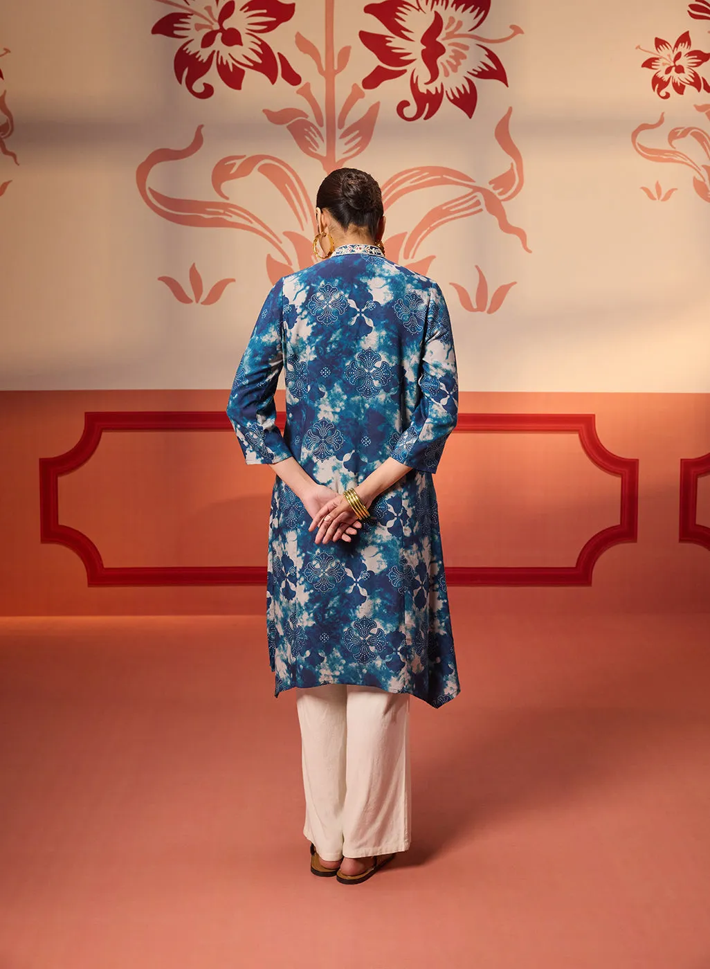 Nisar Ocean Blue Viscose Rayon Printed Tunic for Women