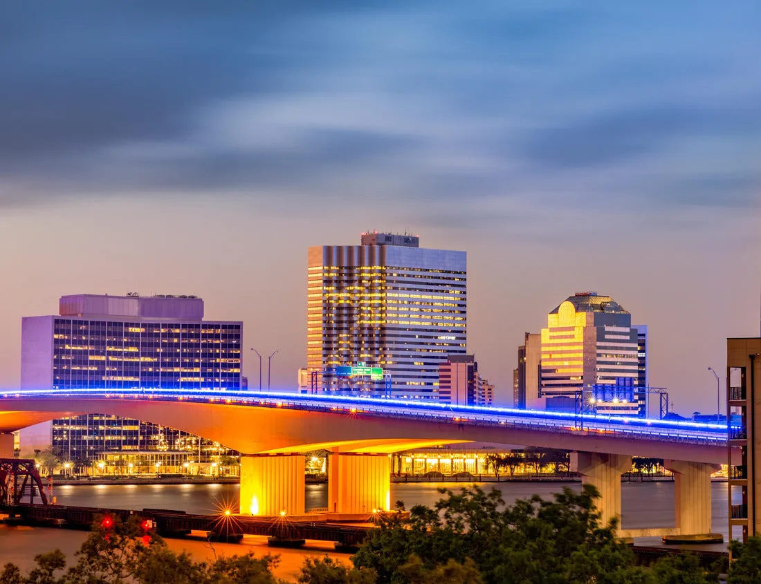 Noah Jigsaw Puzzle Long exposure of Jacksonville, Florida skyline and Acosta Bridge over the St. Johns River, at dusk 1000 Pieces