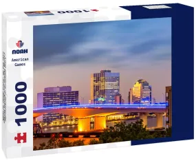 Noah Jigsaw Puzzle Long exposure of Jacksonville, Florida skyline and Acosta Bridge over the St. Johns River, at dusk 1000 Pieces