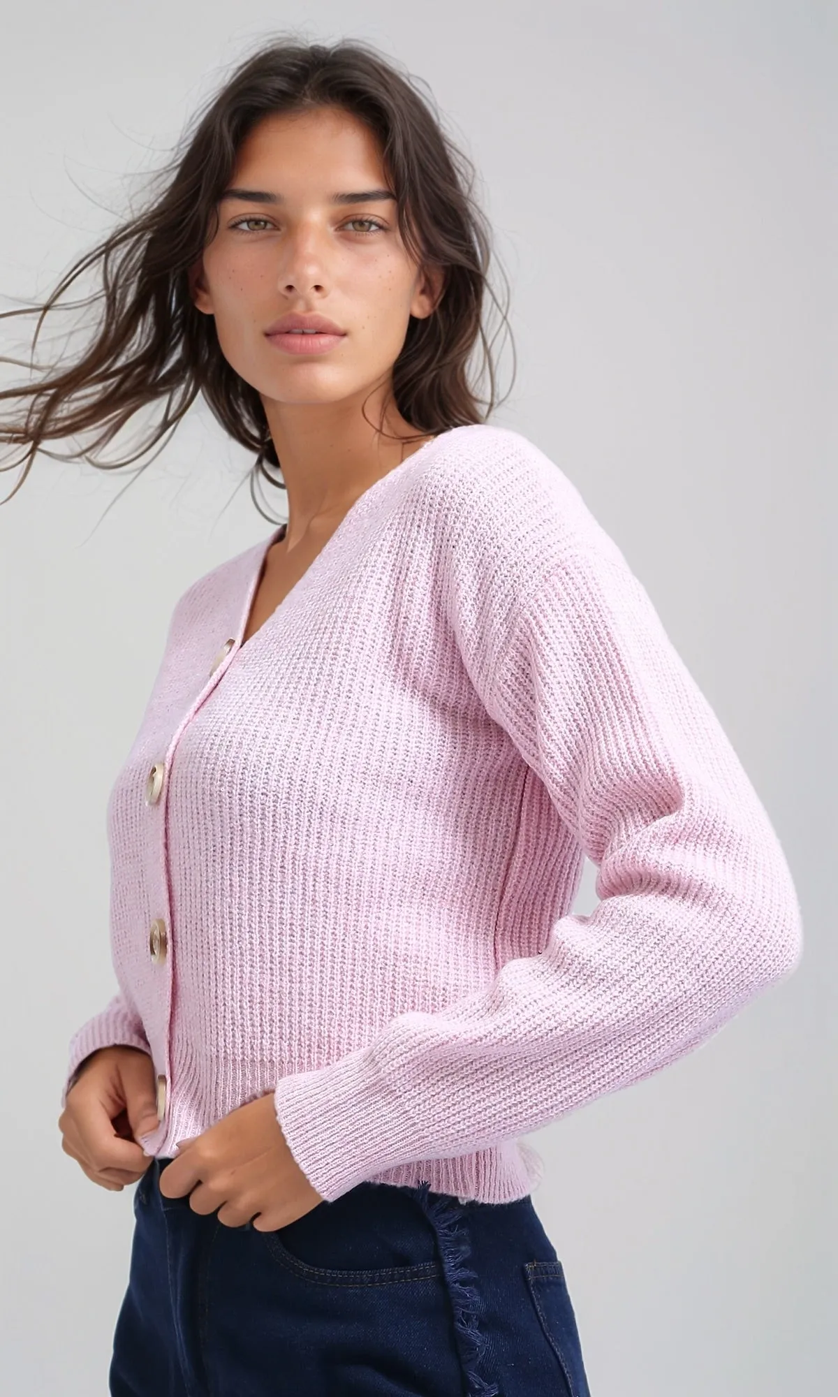 O198714 Winter Long Sleeves Short Cardigan - Rose