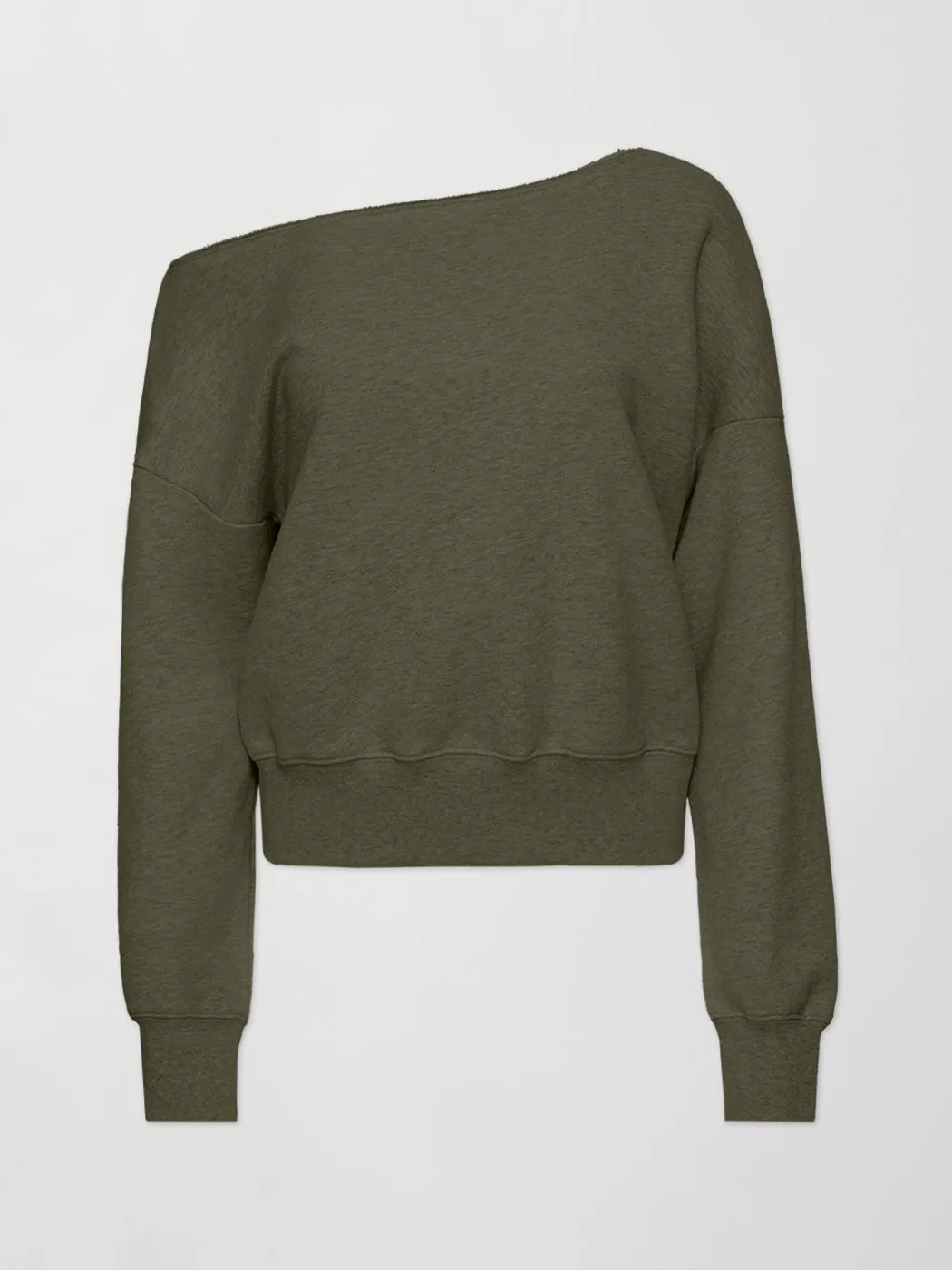 Off Shoulder Sweatshirt in French Terry - Olive