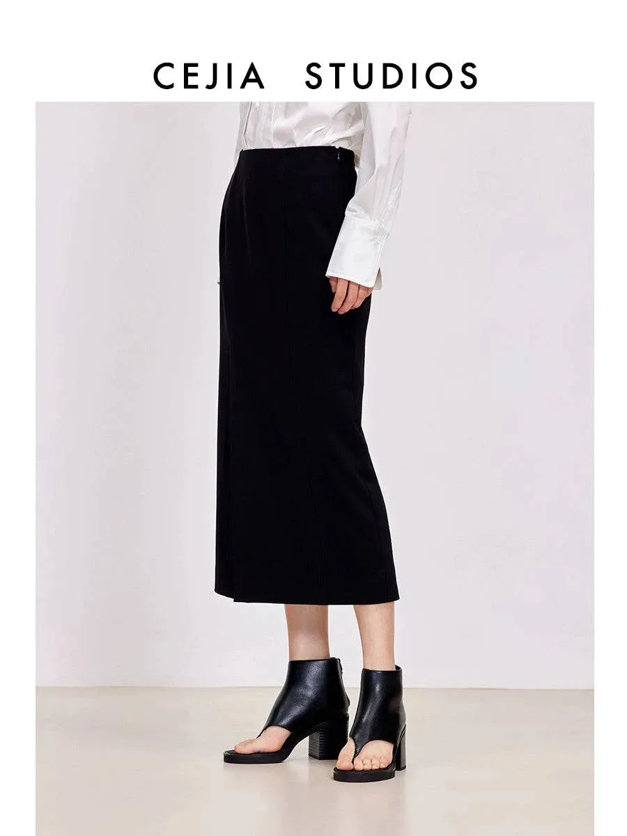 Overknee Black Straight Slit Skirt