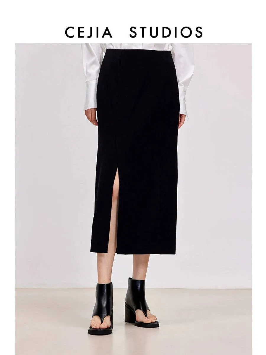 Overknee Black Straight Slit Skirt