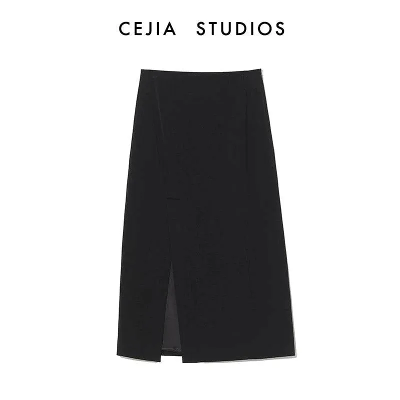 Overknee Black Straight Slit Skirt