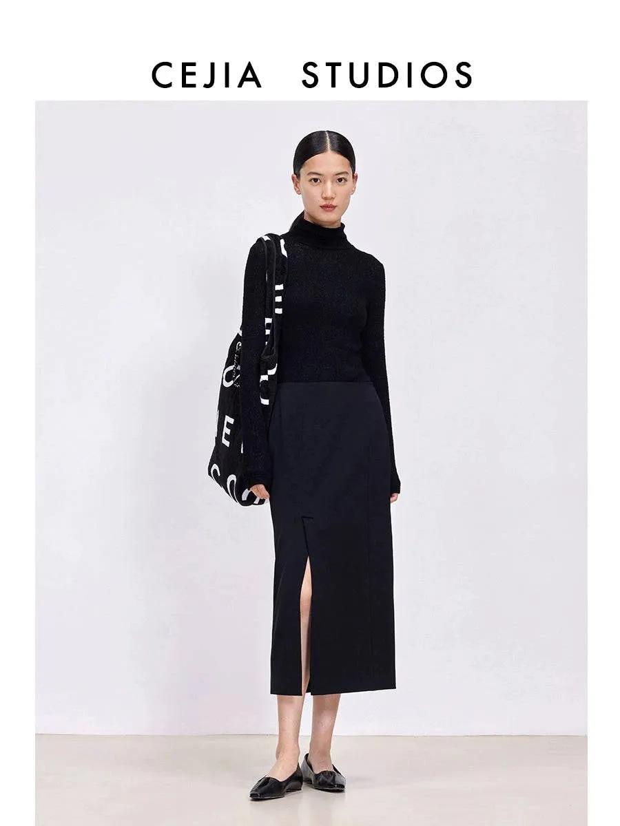 Overknee Black Straight Slit Skirt