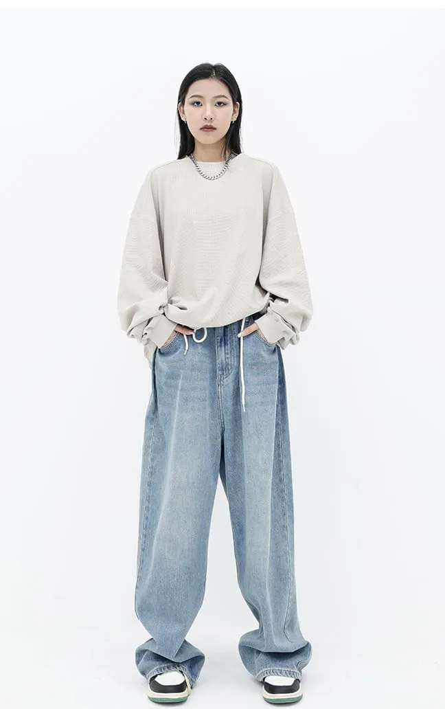 Oversized Waffle Textured Sweatshirt
