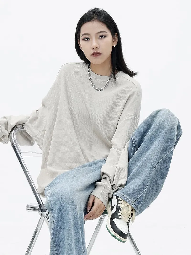 Oversized Waffle Textured Sweatshirt