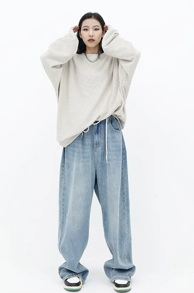 Oversized Waffle Textured Sweatshirt