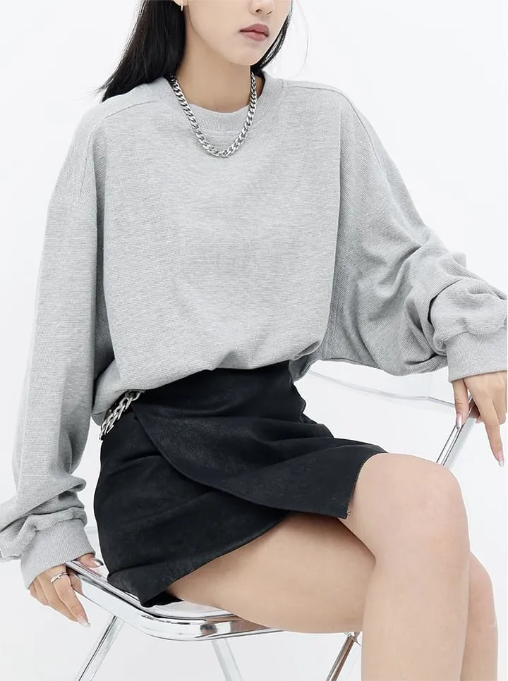 Oversized Waffle Textured Sweatshirt