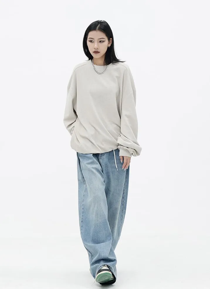 Oversized Waffle Textured Sweatshirt