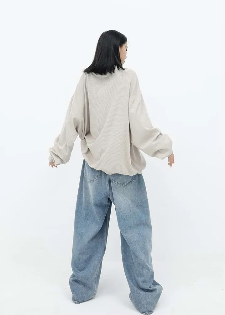 Oversized Waffle Textured Sweatshirt
