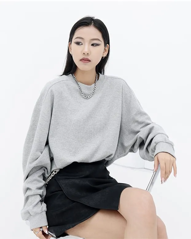 Oversized Waffle Textured Sweatshirt