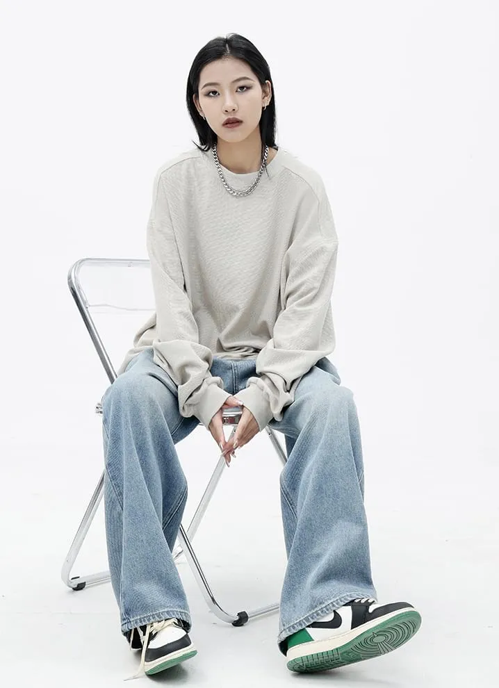Oversized Waffle Textured Sweatshirt