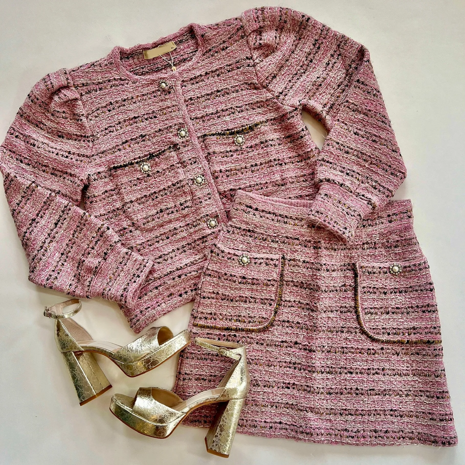 Pa4728 Paolo Bernardi Pink Tweed Skirt