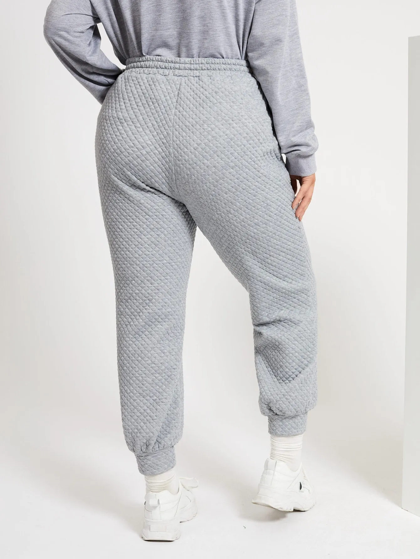Plain Drawstring Natural Cropped Plus Size Sweatpants
