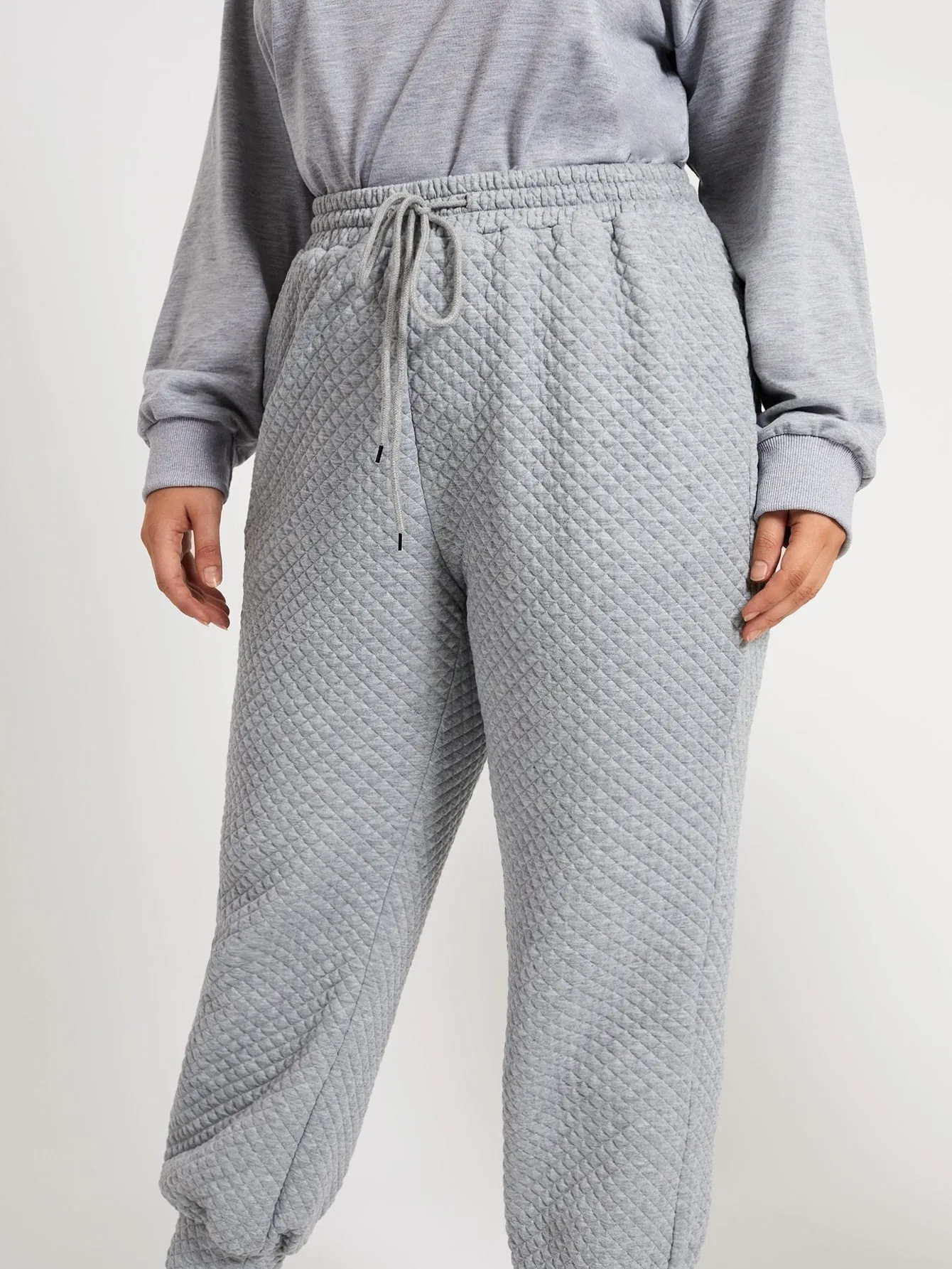Plain Drawstring Natural Cropped Plus Size Sweatpants