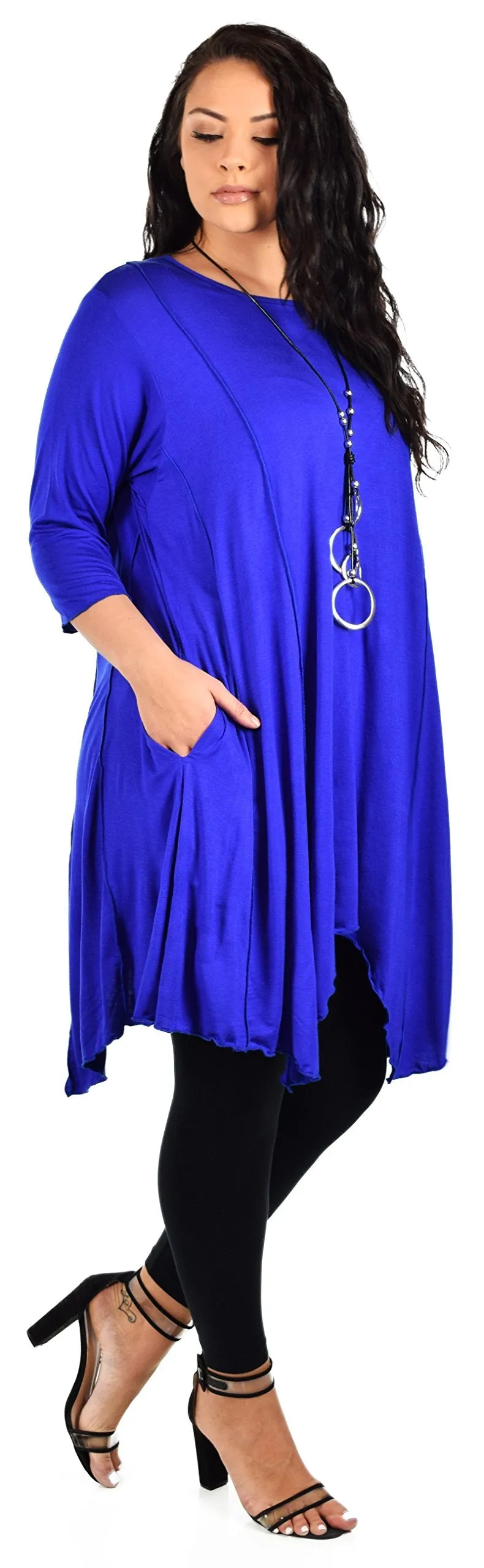 Plus Size Asymmetrical Fishtail Tunic Top w/Side Pockets