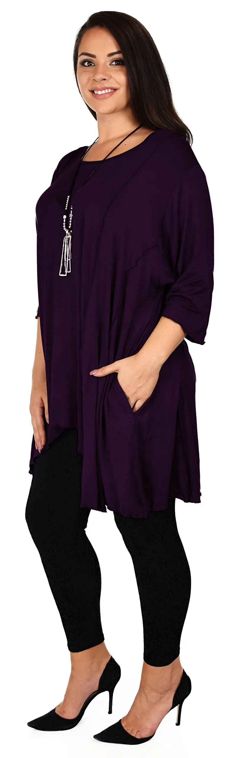 Plus Size Asymmetrical Fishtail Tunic Top w/Side Pockets