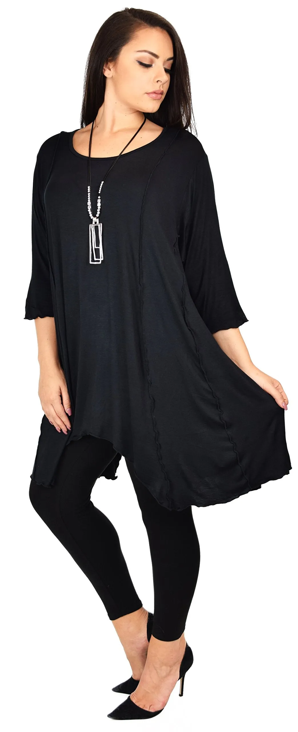 Plus Size Asymmetrical Fishtail Tunic Top w/Side Pockets