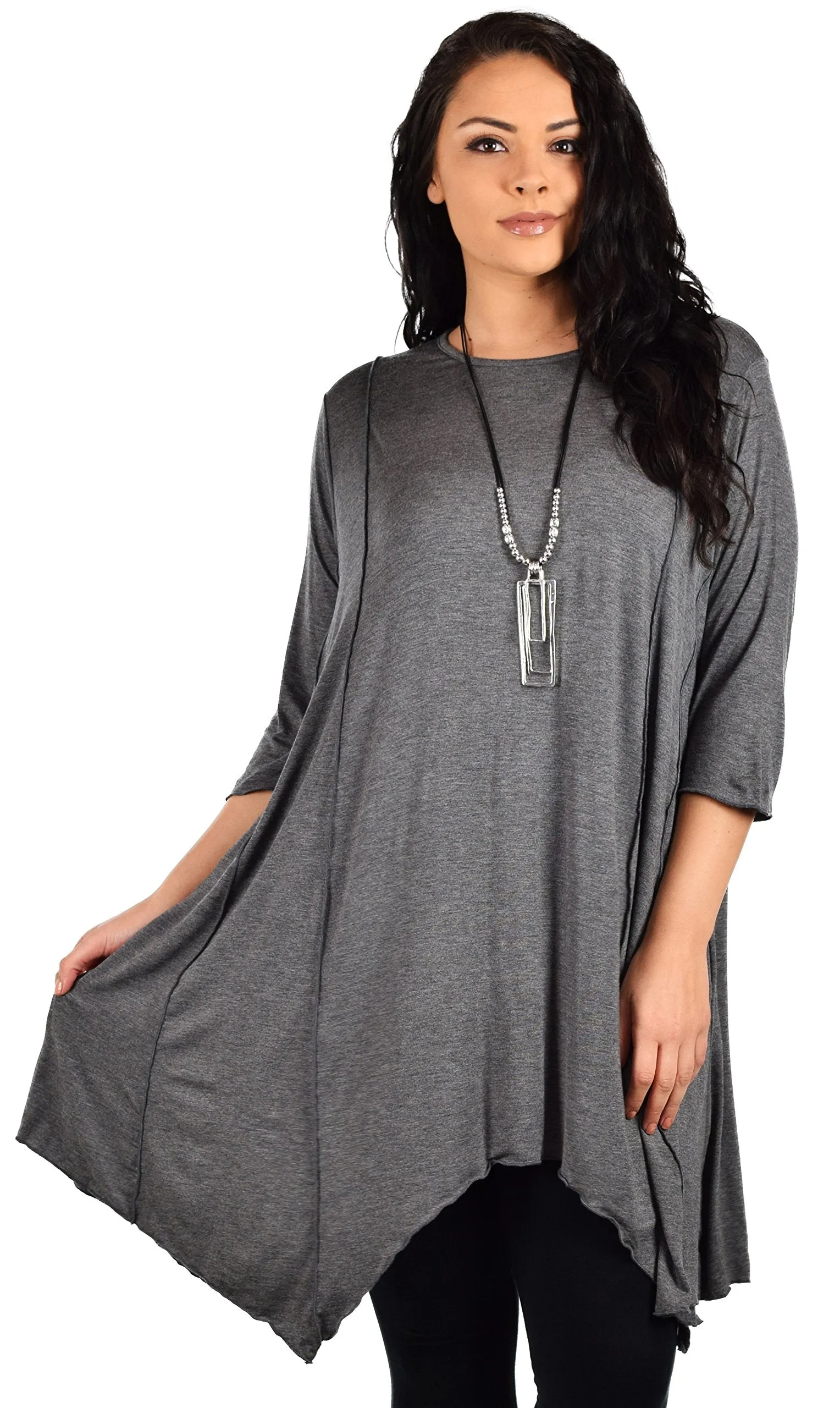Plus Size Asymmetrical Fishtail Tunic Top w/Side Pockets