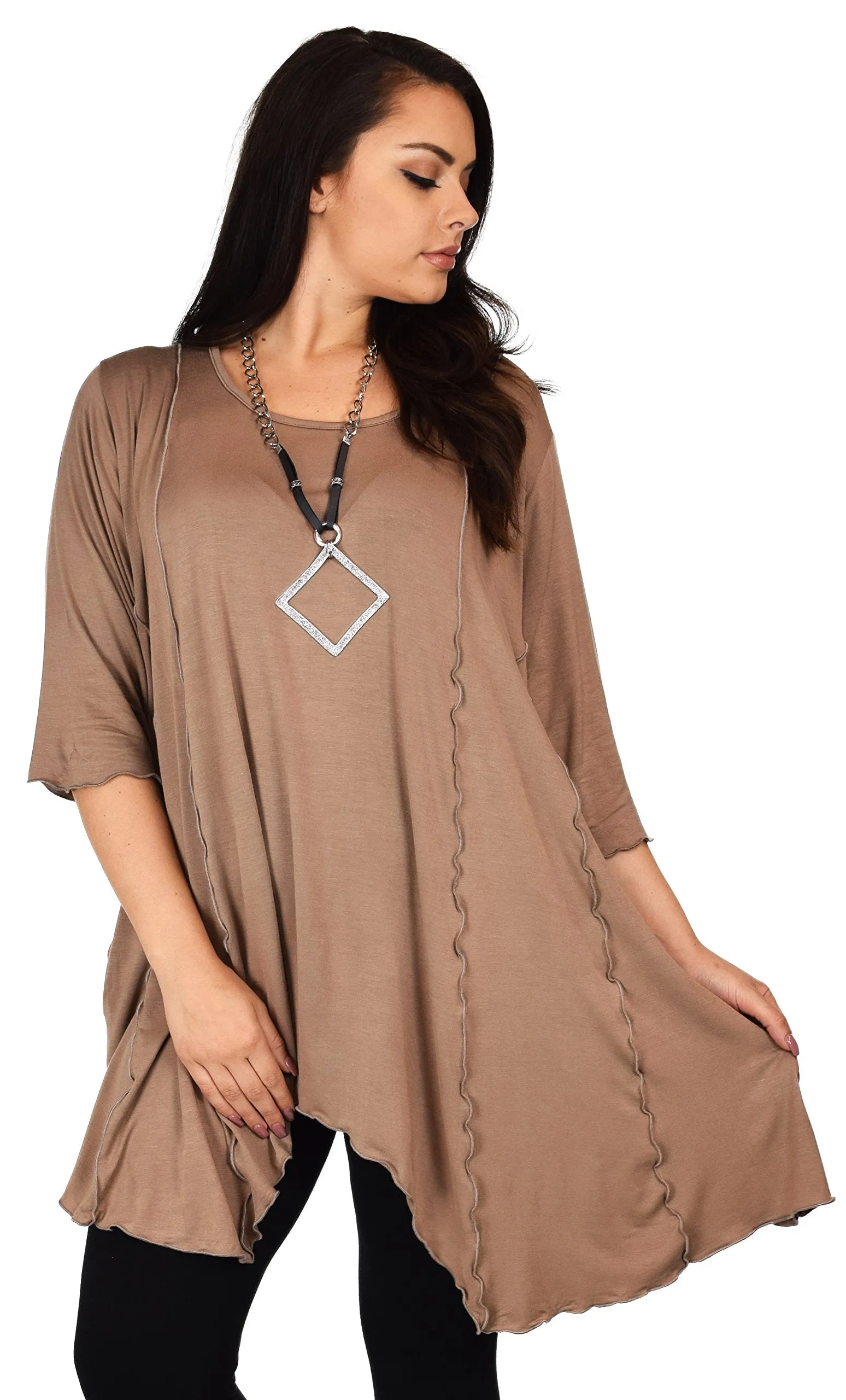 Plus Size Asymmetrical Fishtail Tunic Top w/Side Pockets