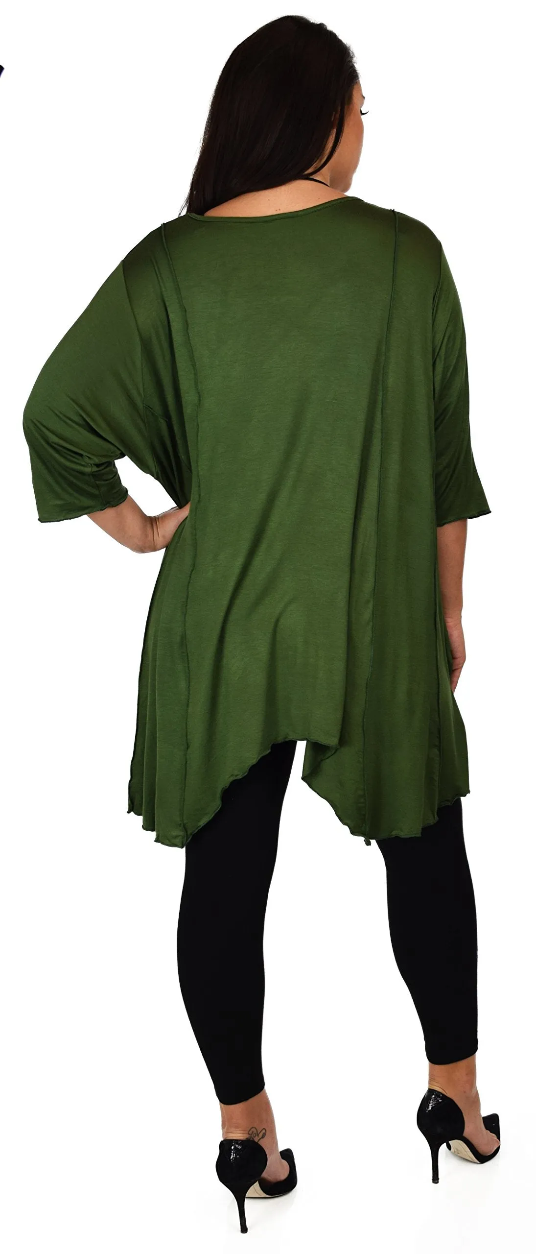 Plus Size Asymmetrical Fishtail Tunic Top w/Side Pockets