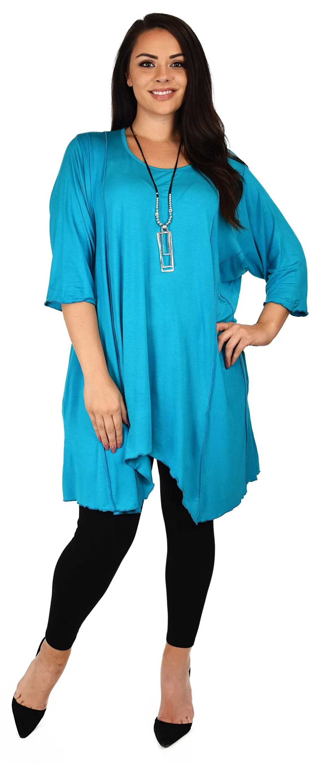 Plus Size Asymmetrical Fishtail Tunic Top w/Side Pockets