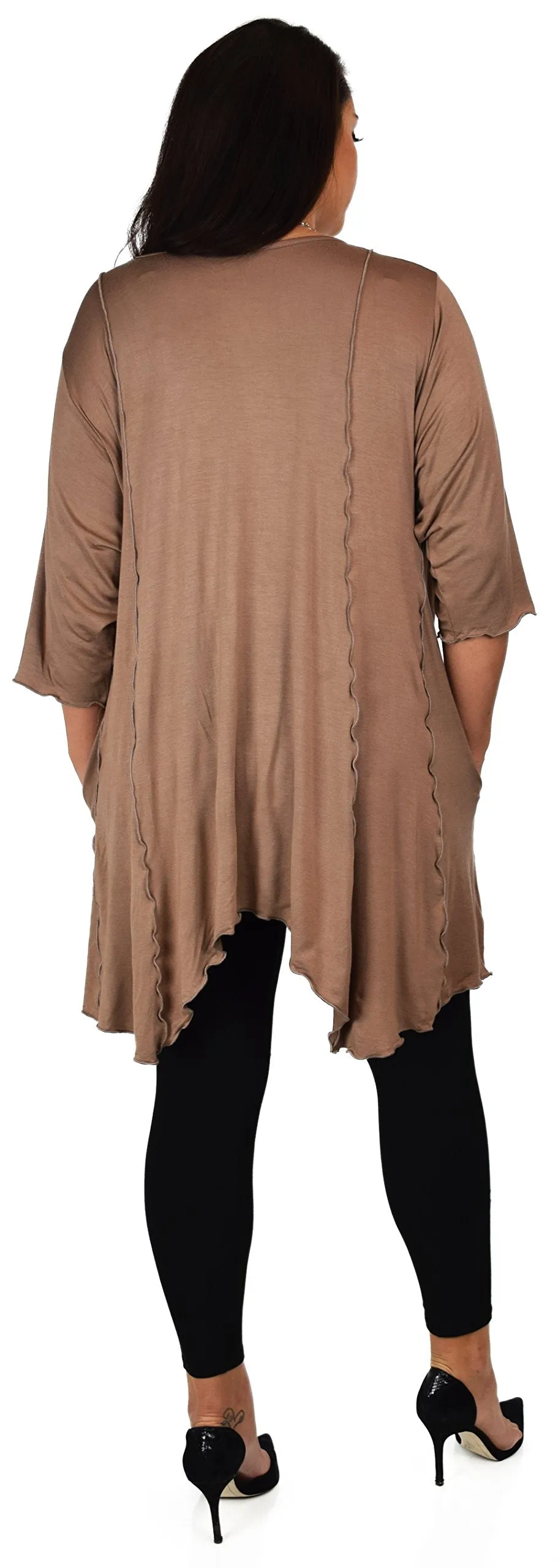 Plus Size Asymmetrical Fishtail Tunic Top w/Side Pockets